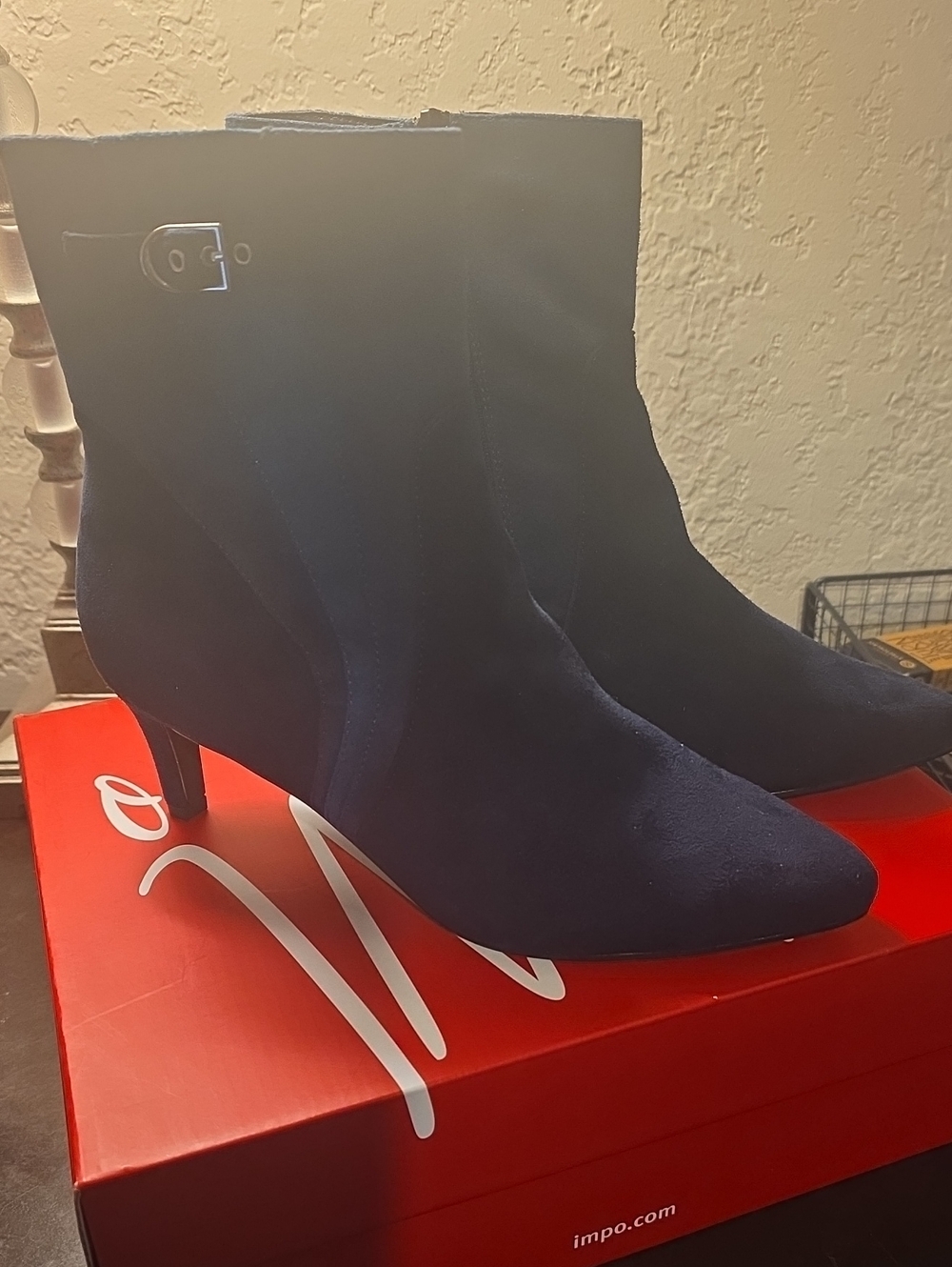 Impo Navy Suede Pointed Toe Ankle Booties